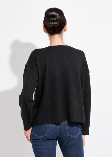 Pull col rond dégagé chaud avec laine Noir