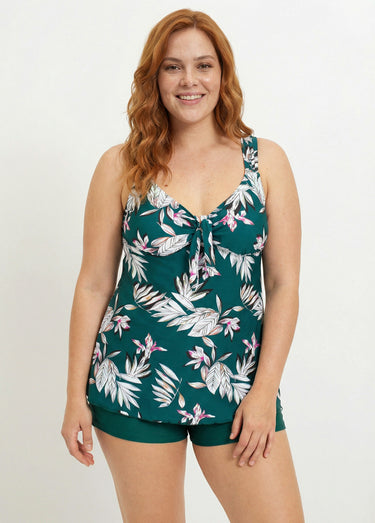 Maillot de bain tankini imprimé exotique Vert