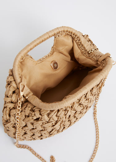 Sac à main fermoir cadre, paille tressée Taupe