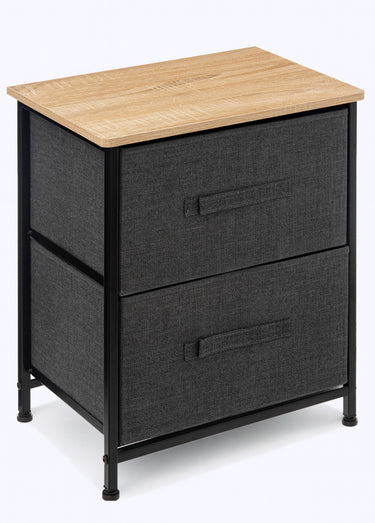 Table de 2 chevet + 2 tiroirs tissu Noir gris bois