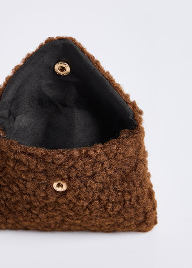 Pochette porte monnaie, fourrure sherpa Marron