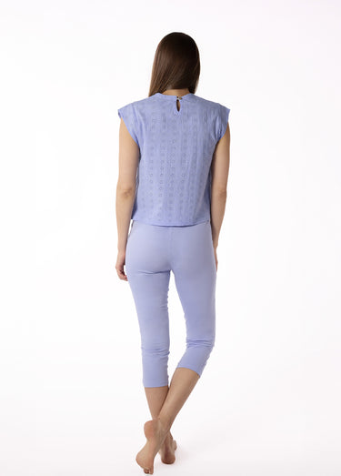 Pyjama broderie anglaise manches courtes Bleu