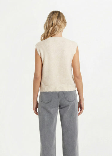 Pull sans manches en maille avec laine Ecru