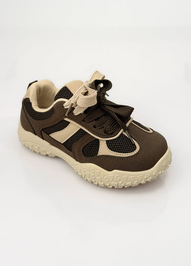 Sneakers multimatières + 2 paires lacets Marron