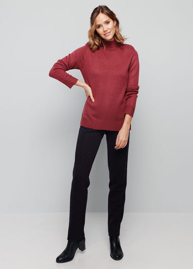 Pull col montant maille épaisse Prune