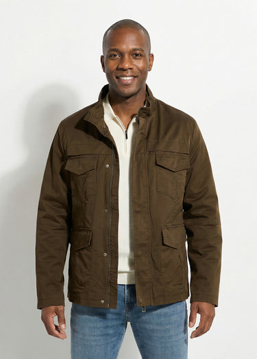 Veste casual multipoches col montant Kaki