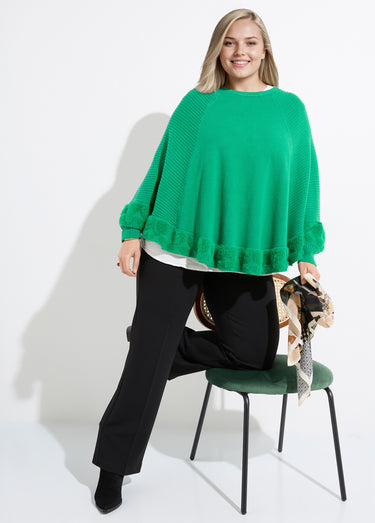 Poncho cape maille coeurs et col rond Vert Vif