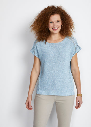Pull fin ajouré manches courtes Bleu