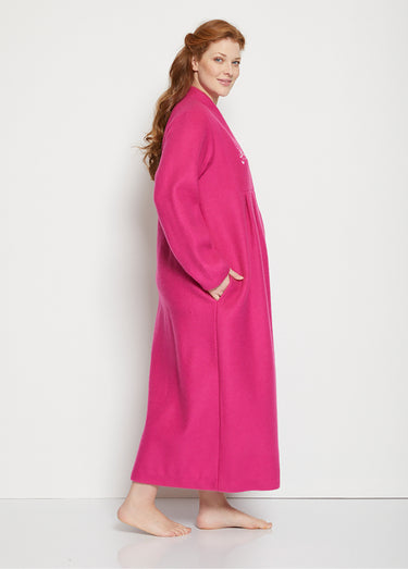 Robe de chambre zippée et brodée Fuschia