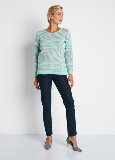 Pull doux jacquard zèbre col rond Onyx gris