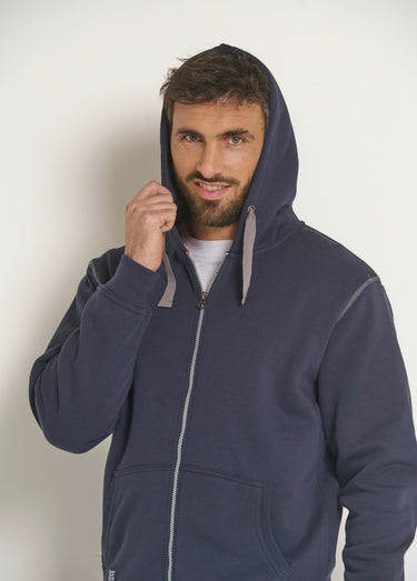 Sweat zippé à capuche détails contrastants Marine