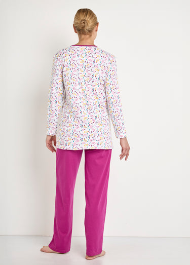 Pyjama col V imprimé manches longues coton Imprime Prune