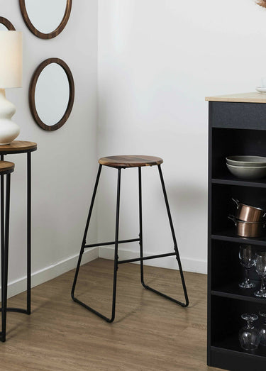 Tabouret de bar assise en bois d'acacia Marron/Noir