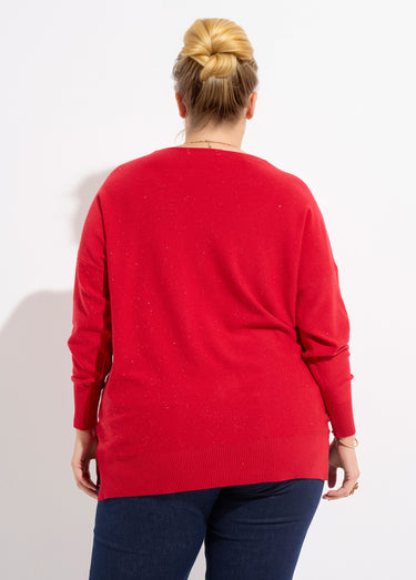 Pull maille fine jauge avec mini sequins Rouge