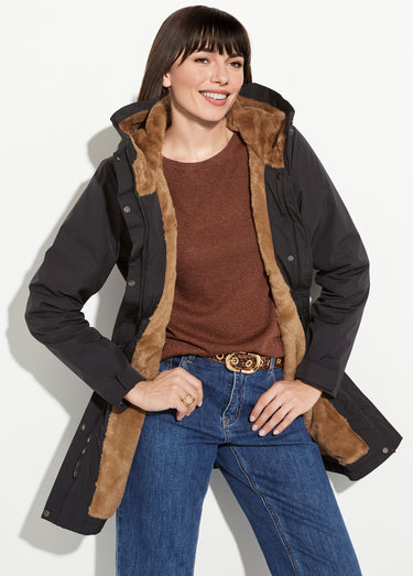 Parka chaude déperlante doublure fourrure Noir