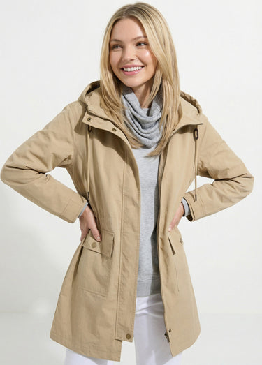 Parka zippée pressionnée à capuche déperlante Sable