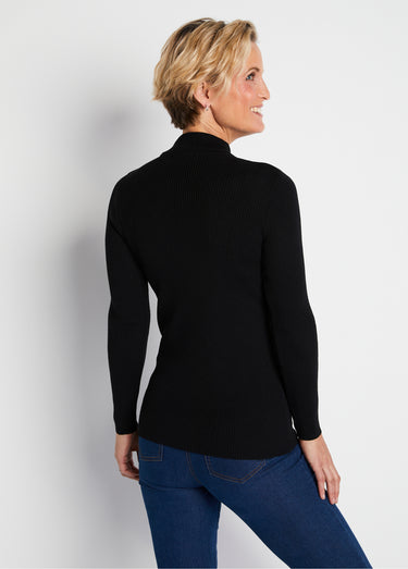 Pull col montant avec laine mérinos Noir