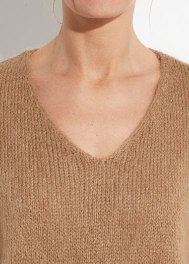 Pull chaud col V en maille avec mohair Camel