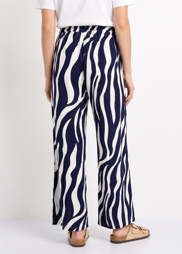 Pantalon large élastiqué, imprimé vagues Marine/Ecru