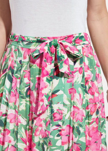 Jupe longue plissée fleurie fentes côtés Vert/Rose
