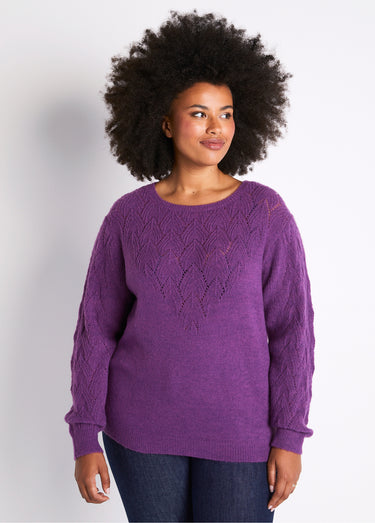 Pull doux uni col rond maille fantaisie Violine