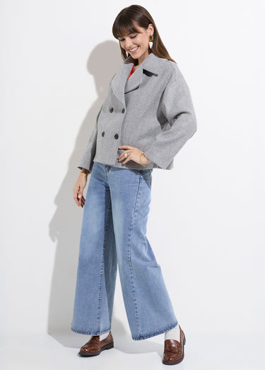 Caban court uni façon drap de laine Gris Chine