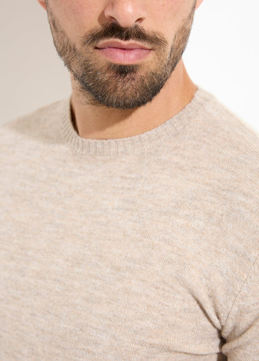 Pull col rond fine jauge, coupe ajustée Beige