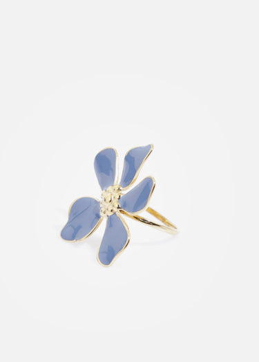 Bague acier inoxydable motif fleur azur Dore/Bleu