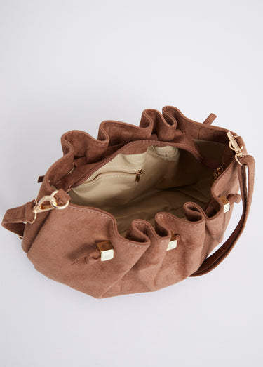 Sac à main suédine effet croco Marron