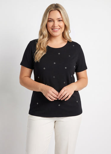 T-shirt strass manches courtes Noir