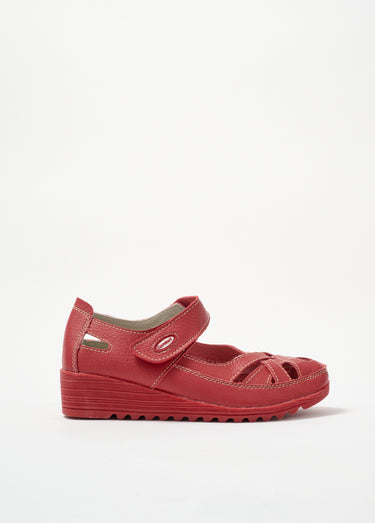 Sandales en cuir ajouré avec scratch Rouge