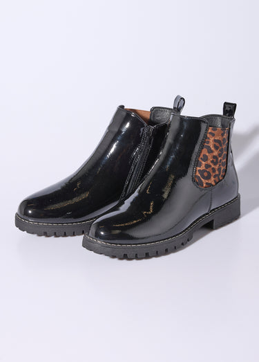 Chelsea boots vernies élastiques léopard Noir/Leopard
