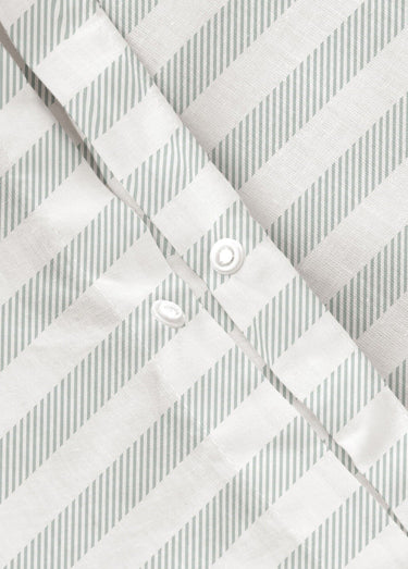 Parure de lit coton, rayures hachurées Sauge / Blanc