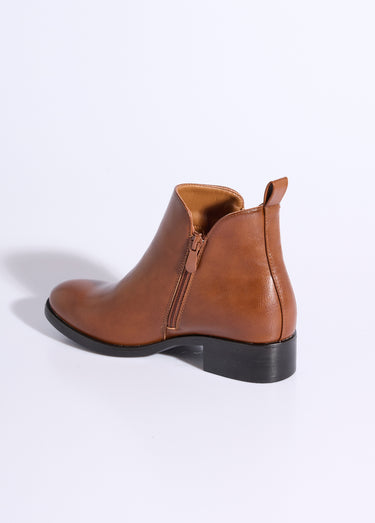 Low boots à talon large et zip déco Camel