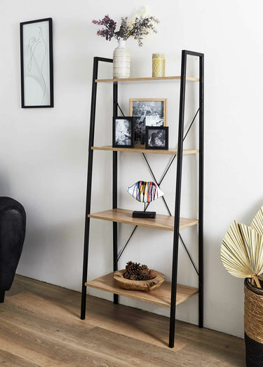 Etagère design large métal foncé et bois Beige/Noir