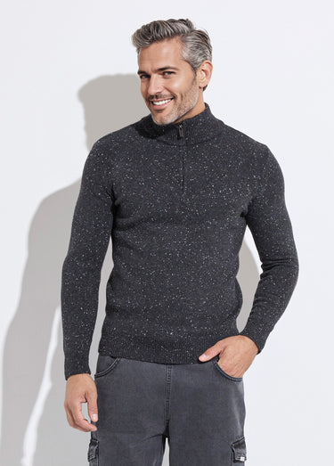 Pull col montant zippé, coupe ajustée Gris Anthracite