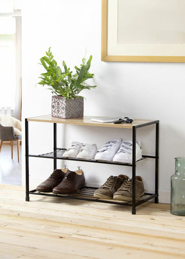 Etagère à chaussures 2 niveaux métal Noir