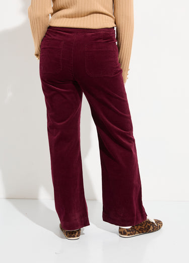 Pantalon à pont en velours coupe flare Bordeaux