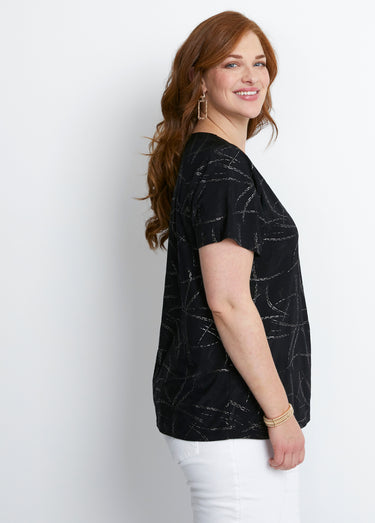 T-shirt court col croisé brillant Noir