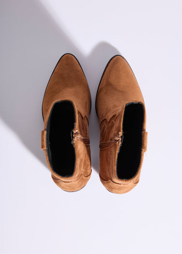 Boots western pointues, talon biseauté Camel