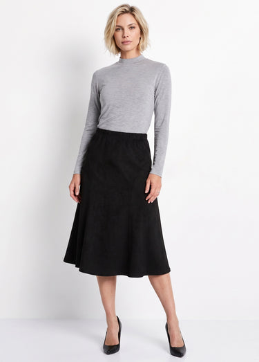 Jupe longue évasée maille suédée Noir