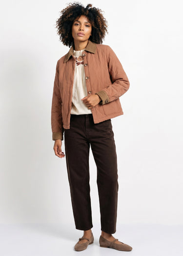 Veste matelassée courte détails velours Camel