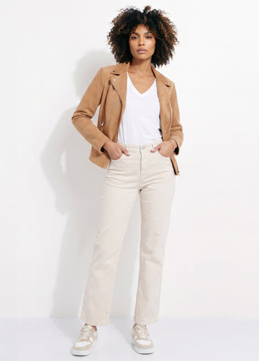 Jean couleur 5 poches droit taille haute Ecru