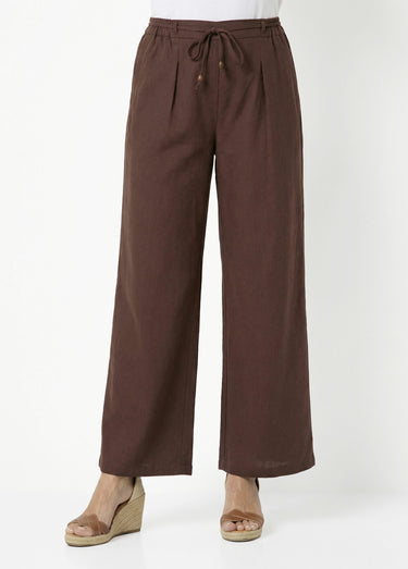Pantalon large avec lin, style ethnique Chocolat