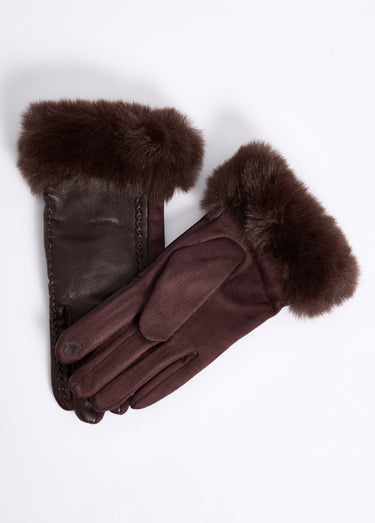 Gants en simili cuir et poignet fourrure Marron