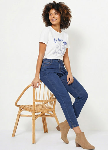 Jean droit taille haute 7/8 stretch Stone