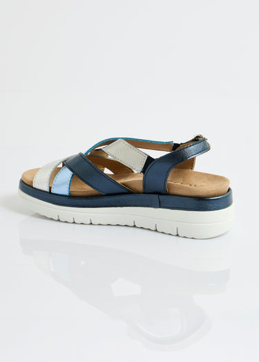 Sandales multibrides compensées grande largeur Marine/Argente