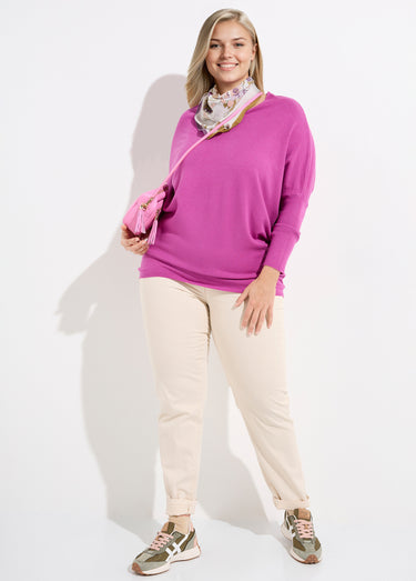 Pull maille fine jauge épaules descendues Mauve