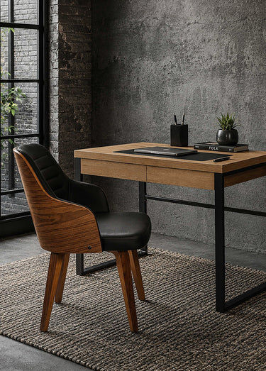 Chaise rétro simili cuir et dossier bois Noir
