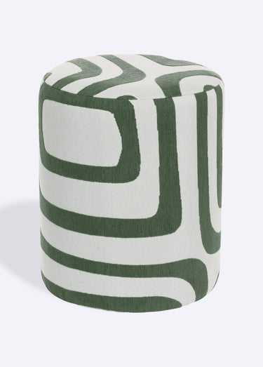 Pouf tissu chenille et motif graphique Vert